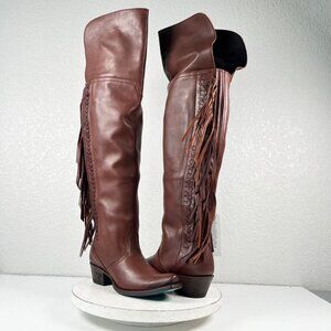 Lane KATORI Over the Knee Womens Cowboy Boots 5.5 Brown Western Cowgirl Fringe